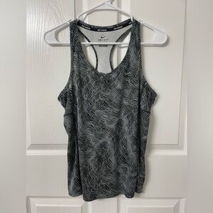 Nike Running Dri-Fit Women’s Racerback Tank Top Black White Wave Print Size M